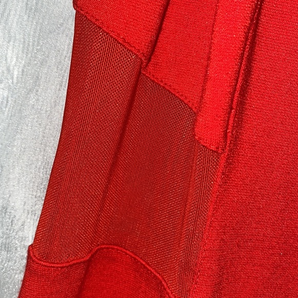 EXPRESS RED V-NECK RAYON/NYLON/SPANDEX REAR ZIP MESH BODYCON DRESS SZ 8 - Picture 5 of 16